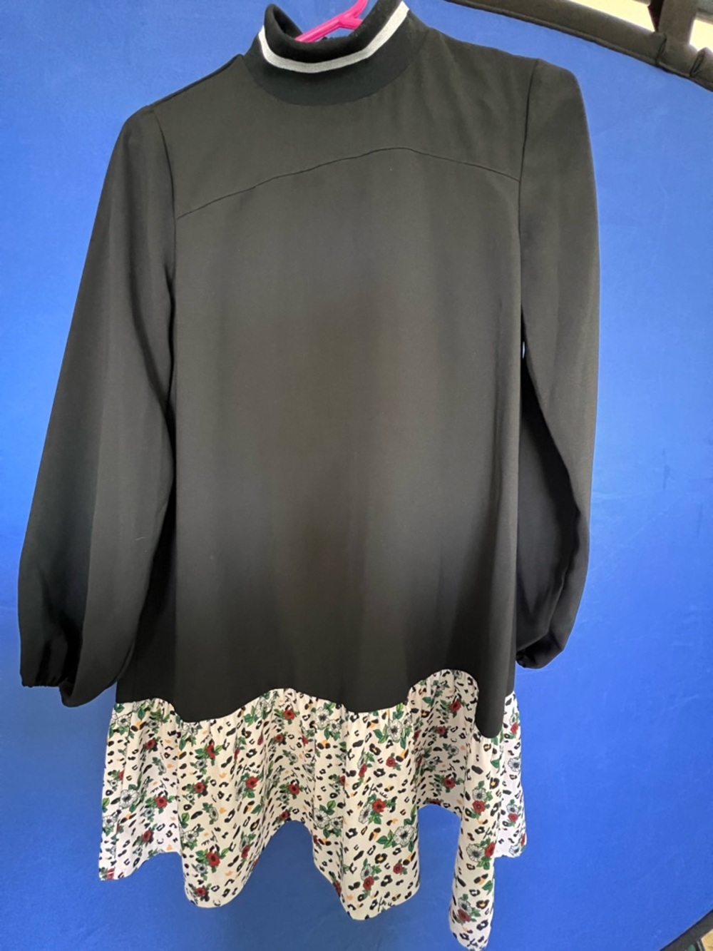 Cesare Paciotti Black Dress with Floral Hem